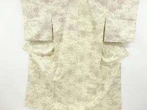 アンティーク　菊・草花模様織り出し手織り紬単衣着物